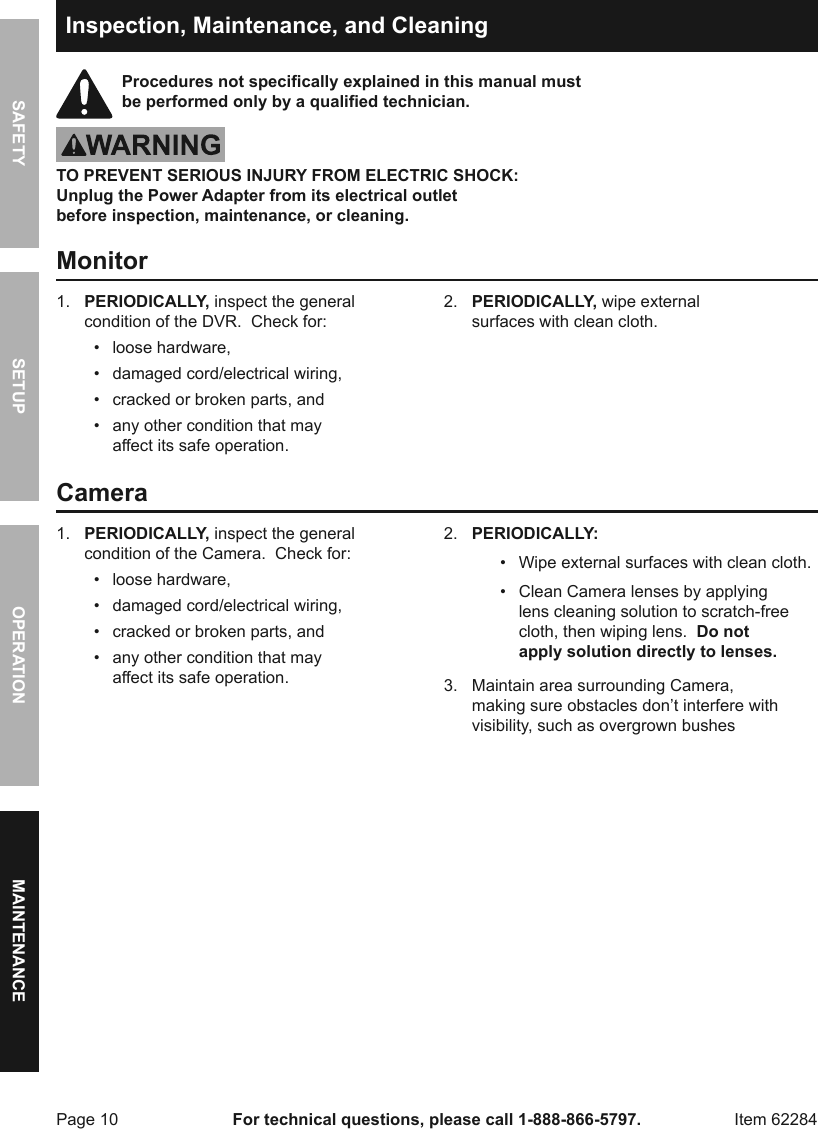 Page 10 of 12 - Manual For The 62284 Color Security System With Night Vision