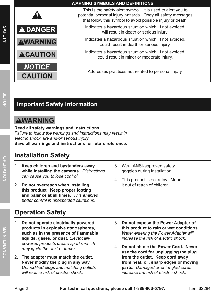 Page 2 of 12 - Manual For The 62284 Color Security System With Night Vision