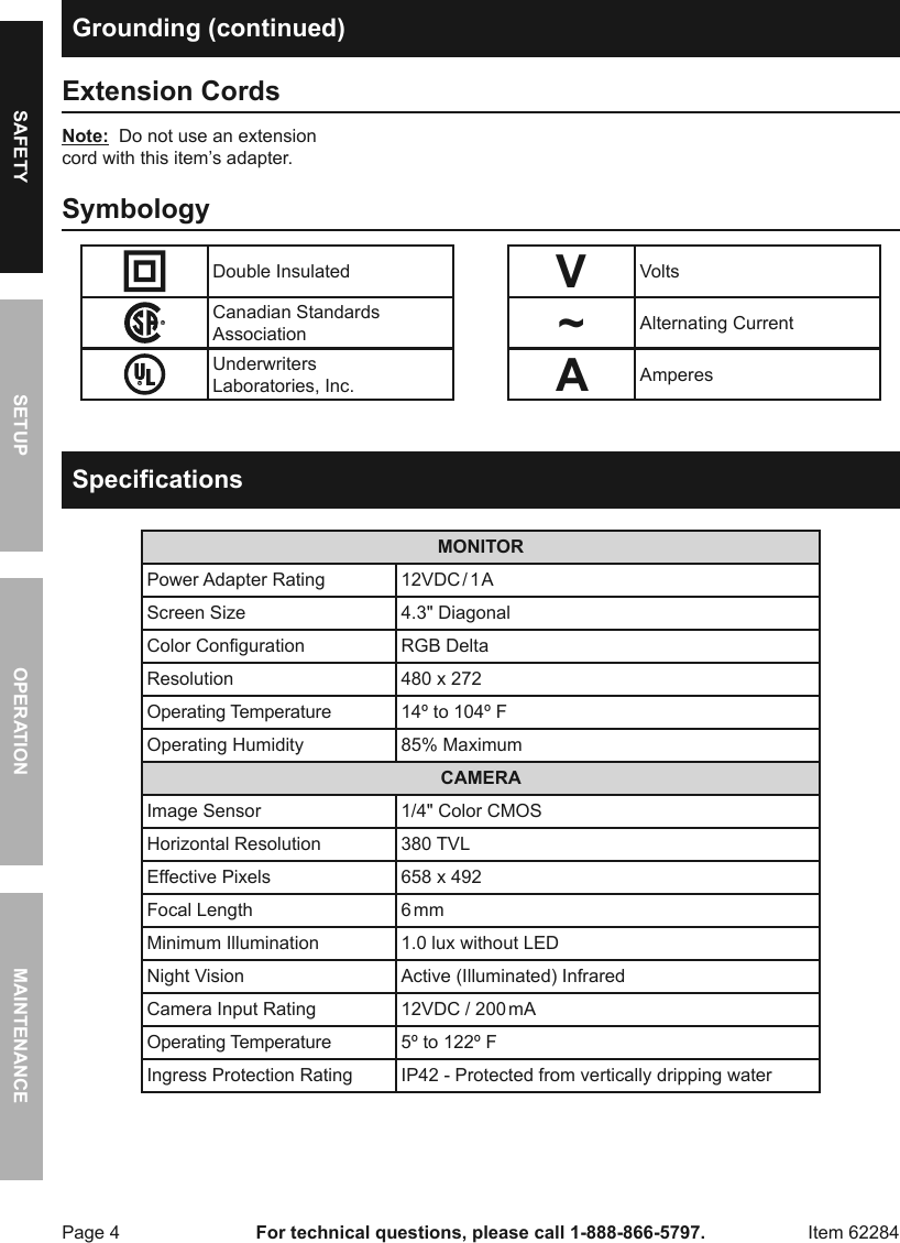 Page 4 of 12 - Manual For The 62284 Color Security System With Night Vision