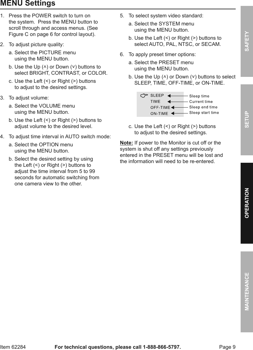 Page 9 of 12 - Manual For The 62284 Color Security System With Night Vision