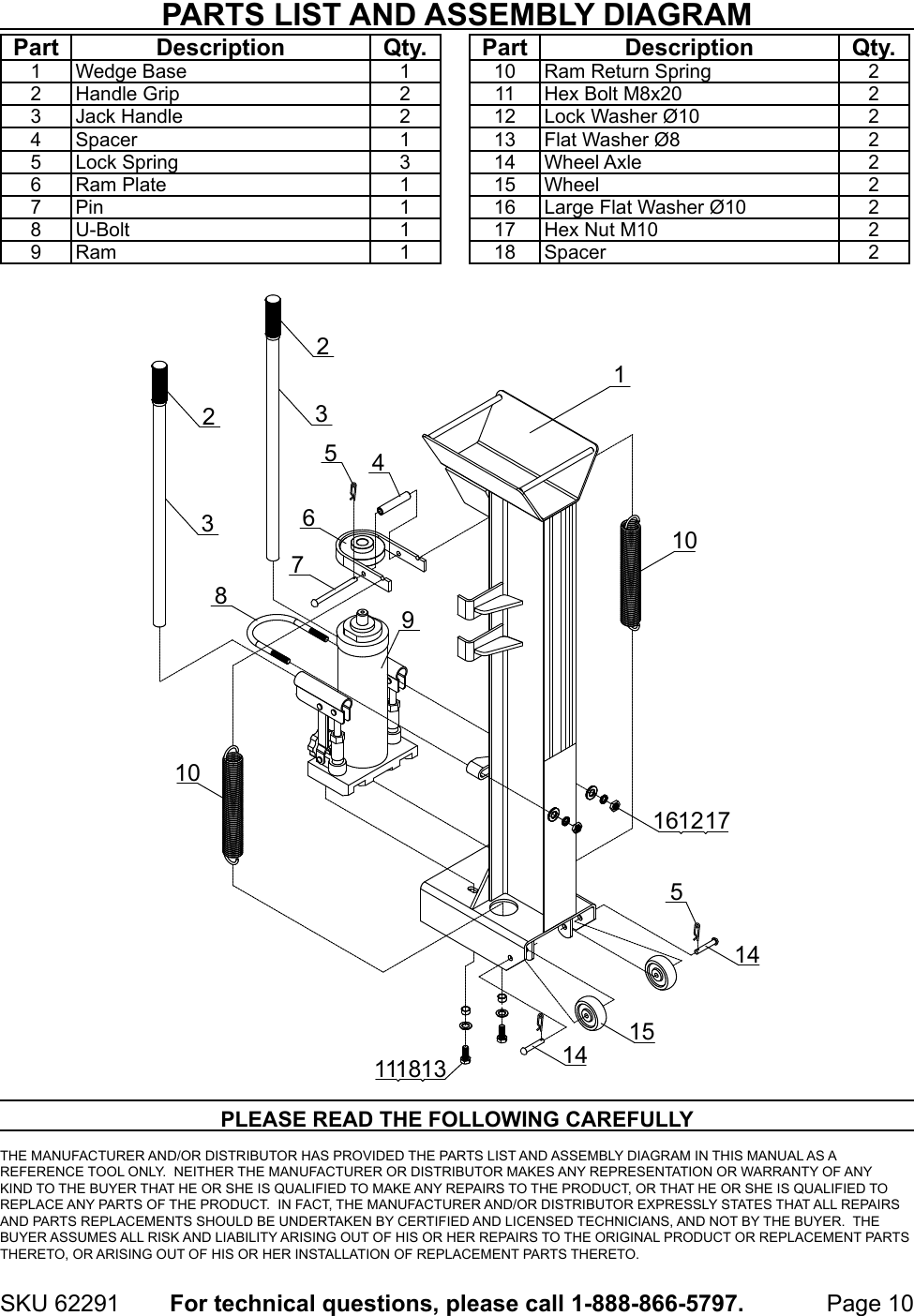 Page 10 of 12 - Manual For The 62291 10 Ton Hydraulic Log Splitter
