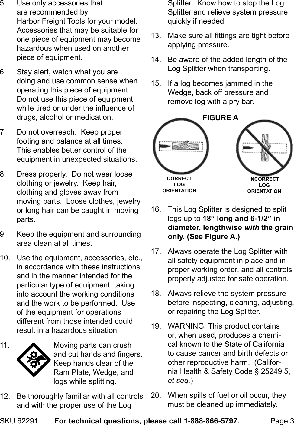 Page 3 of 12 - Manual For The 62291 10 Ton Hydraulic Log Splitter