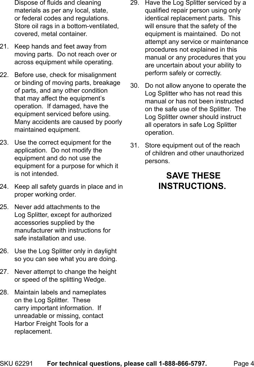 Page 4 of 12 - Manual For The 62291 10 Ton Hydraulic Log Splitter