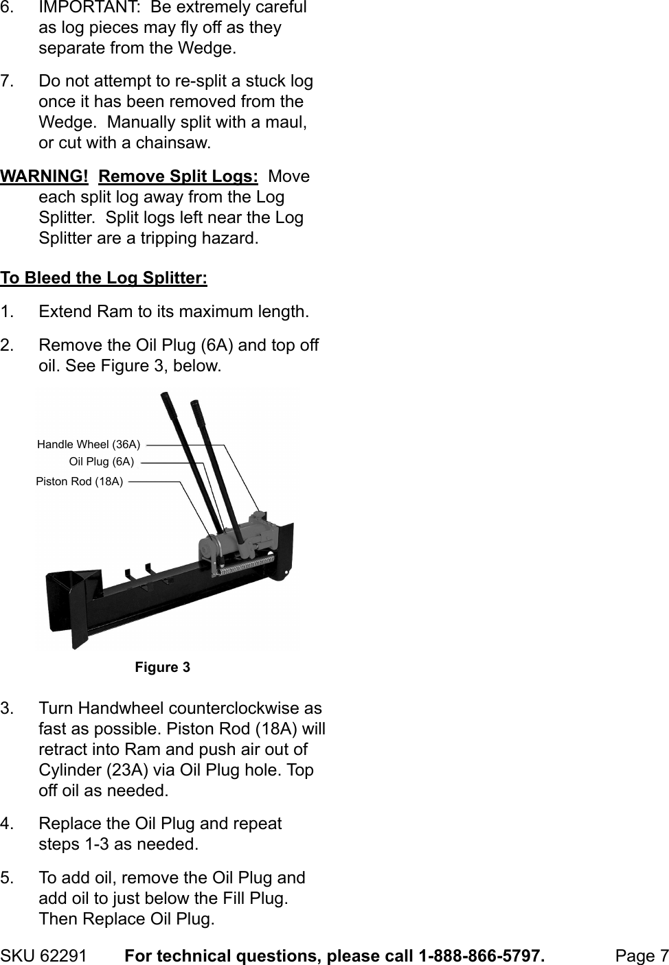 Page 7 of 12 - Manual For The 62291 10 Ton Hydraulic Log Splitter