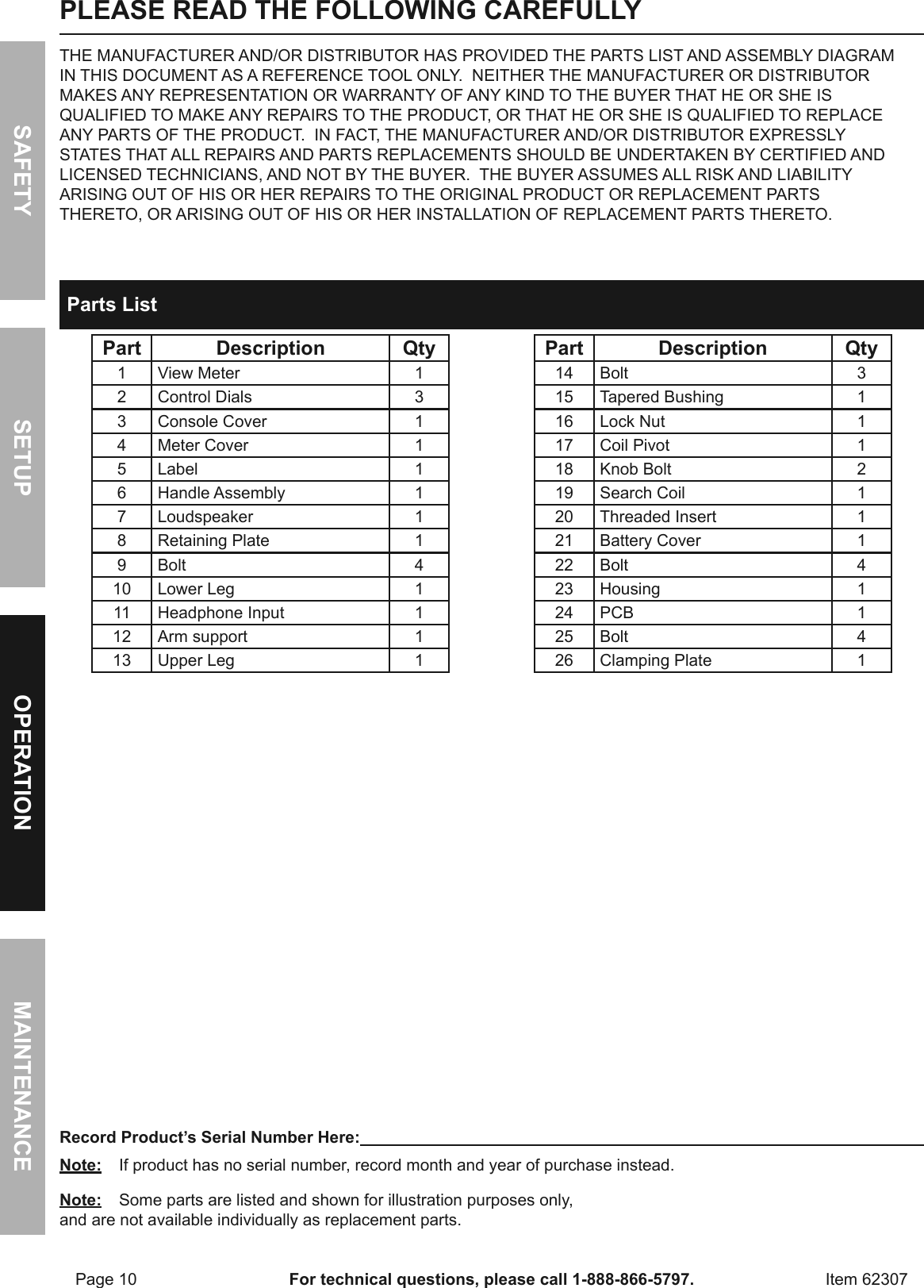 Page 10 of 12 - Manual For The 62307 9 Function Metal Detector With Arm Rest