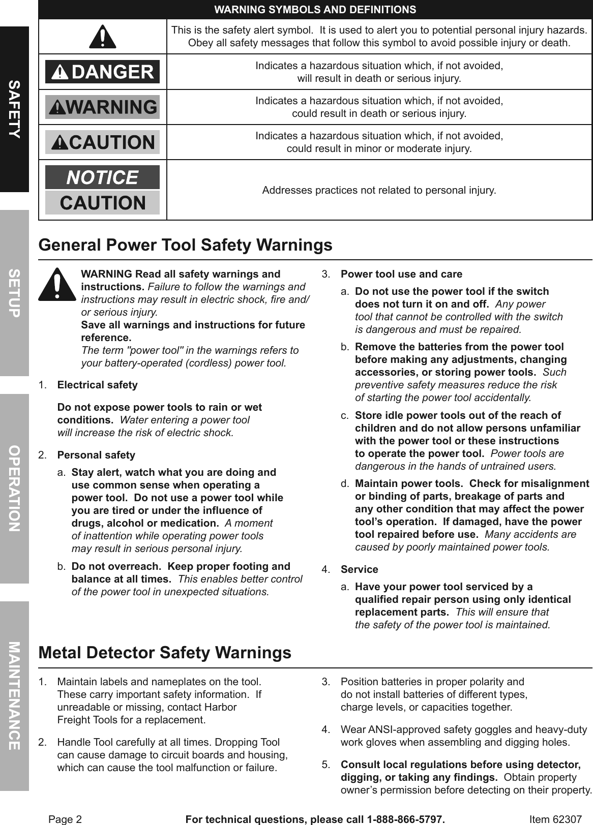 Page 2 of 12 - Manual For The 62307 9 Function Metal Detector With Arm Rest