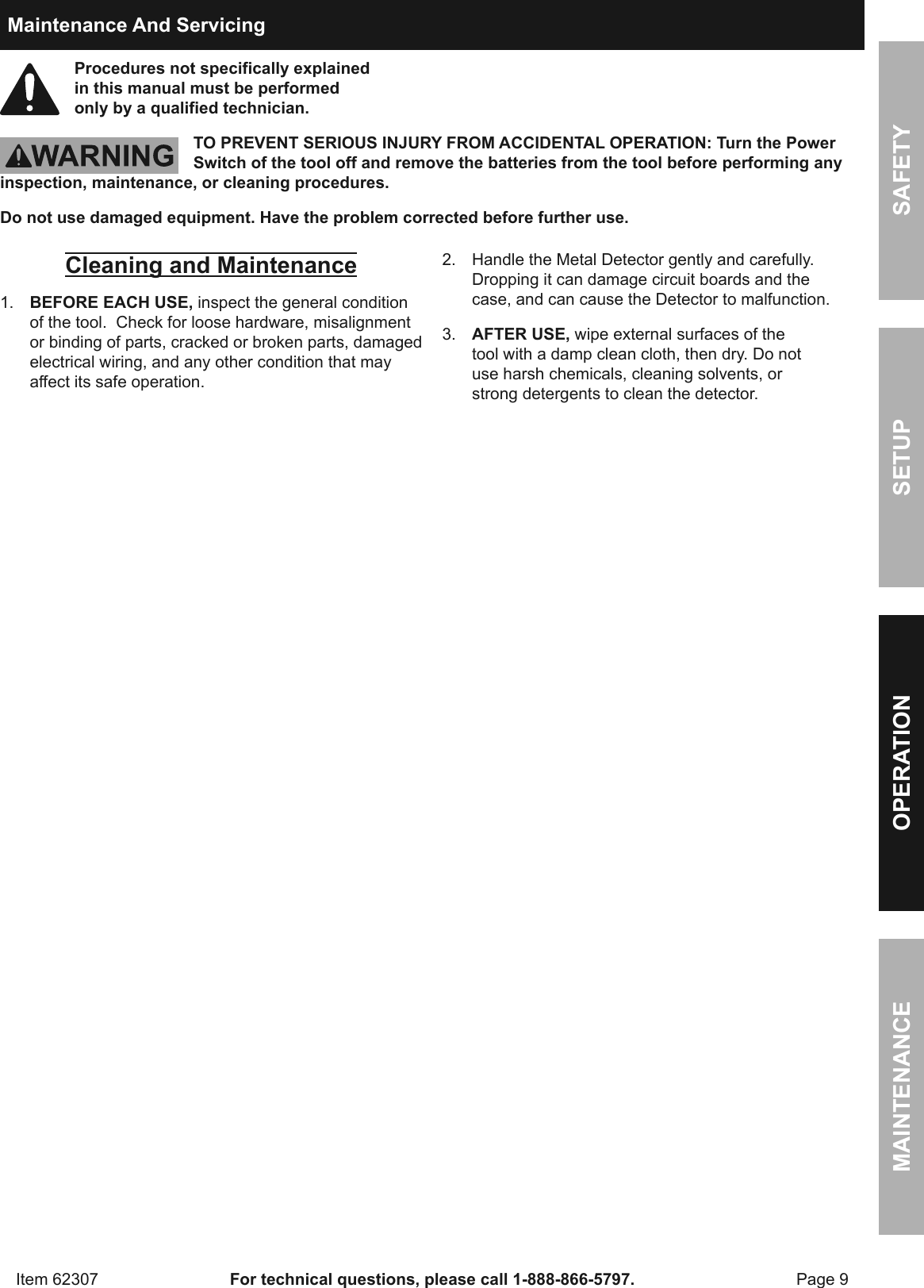 Page 9 of 12 - Manual For The 62307 9 Function Metal Detector With Arm Rest