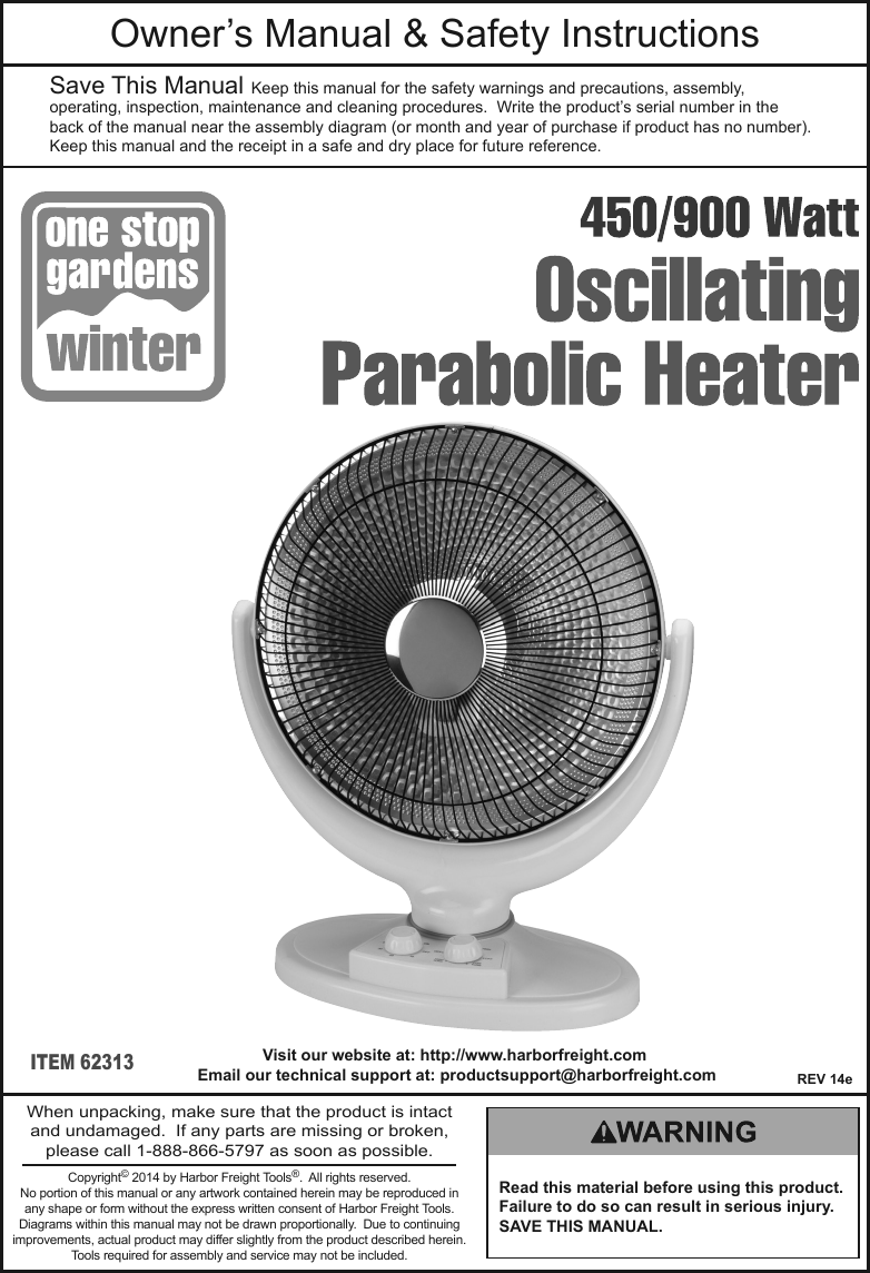 Page 1 of 8 - Manual For The 62313 400/900 Watt Oscillating Parabolic Heater