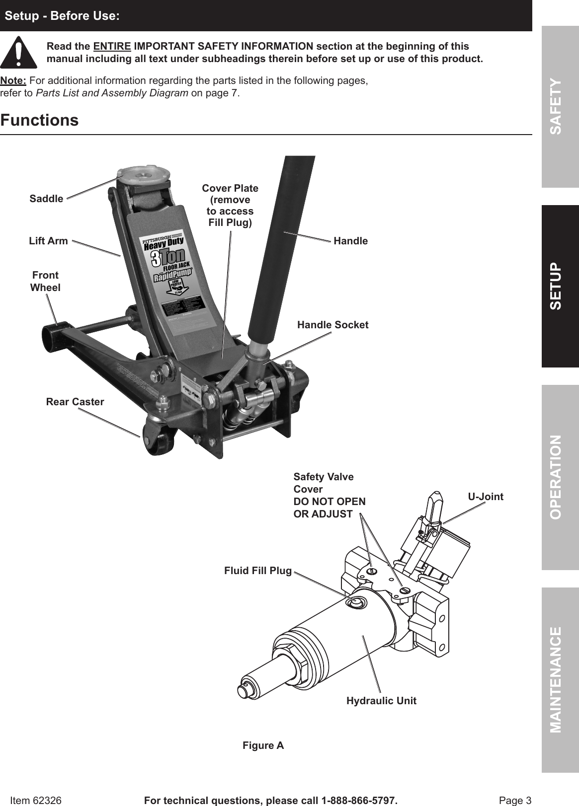 Page 3 of 8 - Manual For The 62326 3 Ton Low Profile Steel Heavy Duty Floor Jack With Rapid Pump®