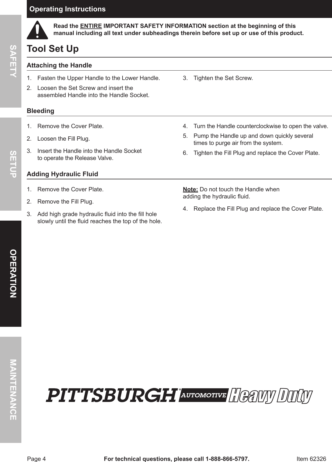 Page 4 of 8 - Manual For The 62326 3 Ton Low Profile Steel Heavy Duty Floor Jack With Rapid Pump®