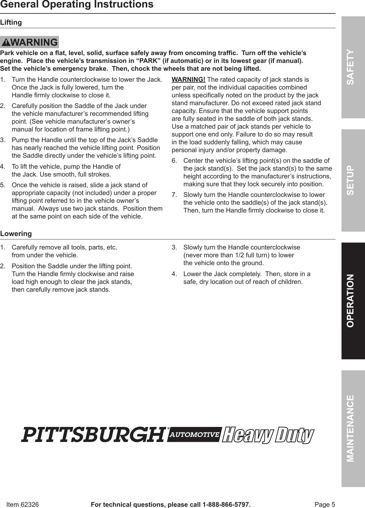 Page 5 of 8 - Manual For The 62326 3 Ton Low Profile Steel Heavy Duty Floor Jack With Rapid Pump®