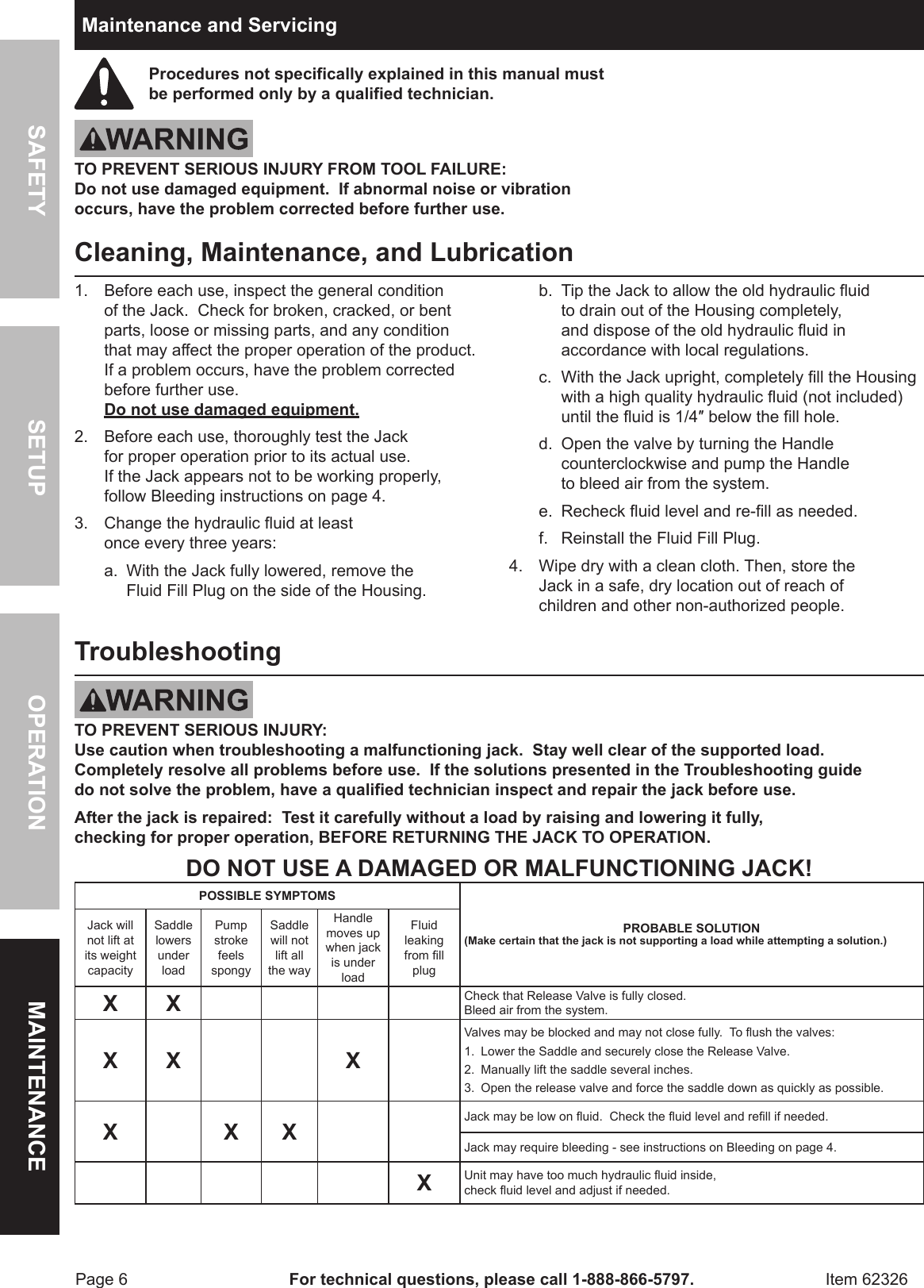 Page 6 of 8 - Manual For The 62326 3 Ton Low Profile Steel Heavy Duty Floor Jack With Rapid Pump®