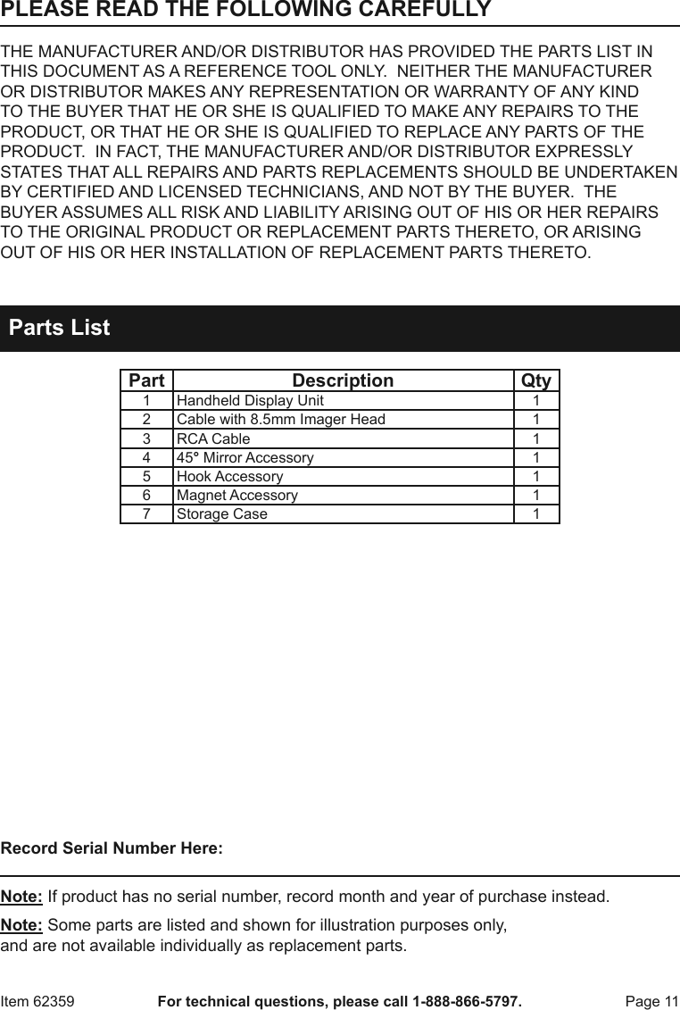 Page 11 of 12 - Manual For The 62359 Digital Inspection Camera