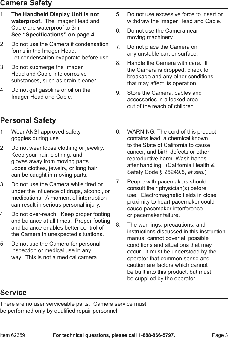 Page 3 of 12 - Manual For The 62359 Digital Inspection Camera