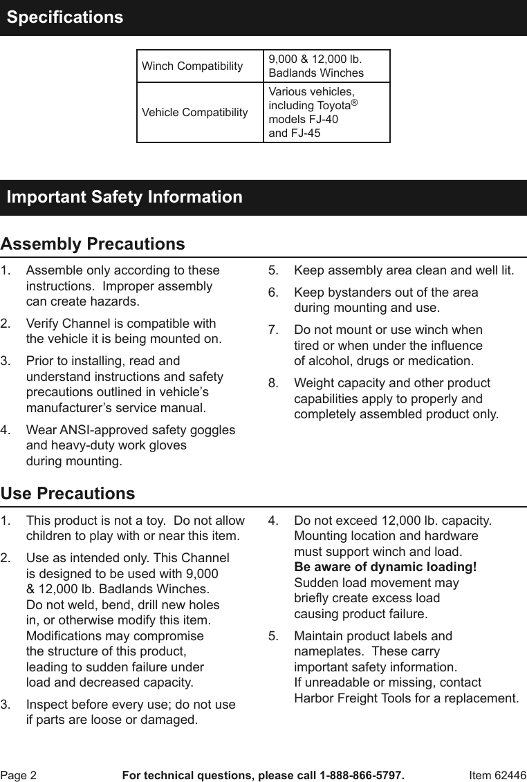 Page 2 of 4 - Manual For The 62446 Universal Channel Winch Mount