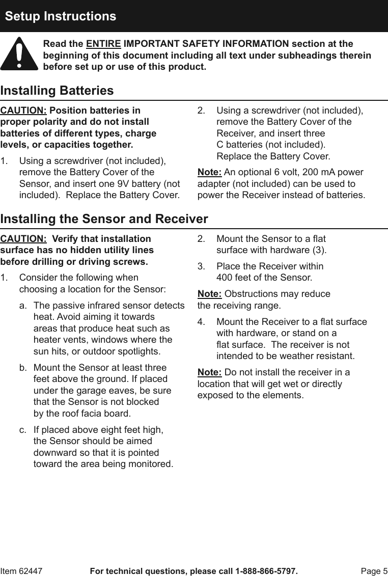 Page 5 of 8 - Manual For The 62447 Wireless Security Alert System