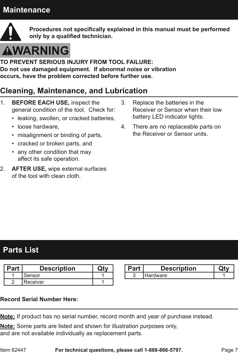 Page 7 of 8 - Manual For The 62447 Wireless Security Alert System