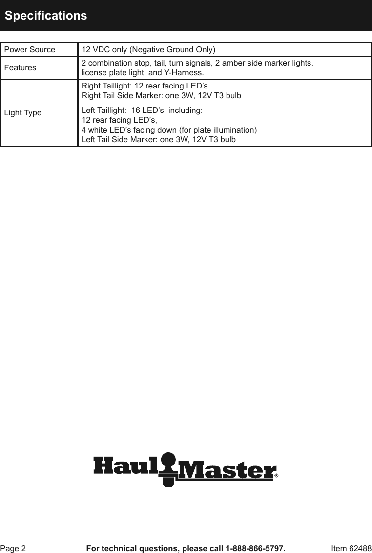 Page 2 of 8 - Manual For The 62488 LED Trailer Light Kit