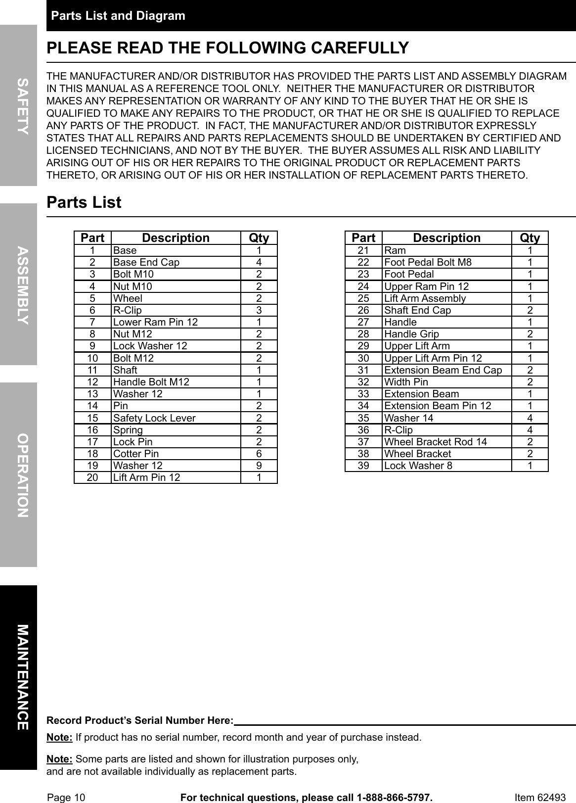 Page 10 of 12 - Manual For The 62493 High Lift Riding Lawn Mower / ATV