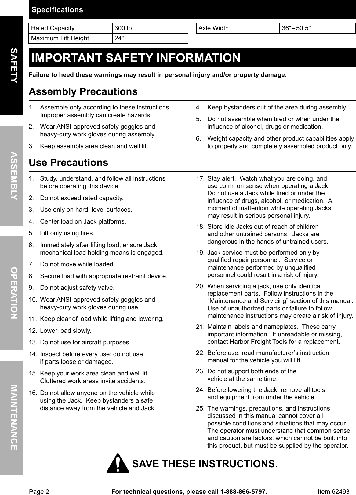 Page 2 of 12 - Manual For The 62493 High Lift Riding Lawn Mower / ATV