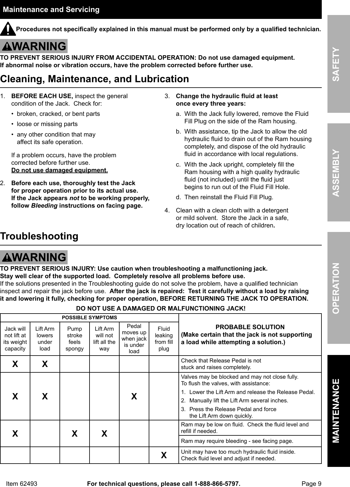 Page 9 of 12 - Manual For The 62493 High Lift Riding Lawn Mower / ATV