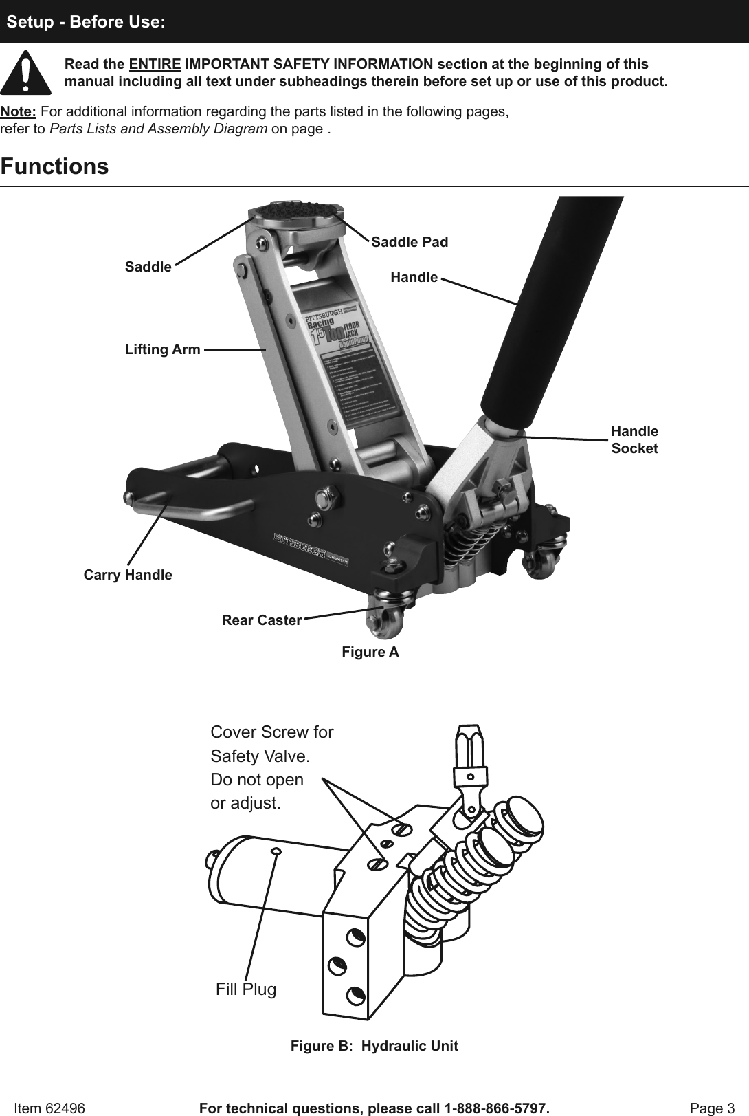 Page 3 of 8 - Manual For The 62496 1.5 Ton Compact Aluminum Racing Floor Jack With Rapid Pump®