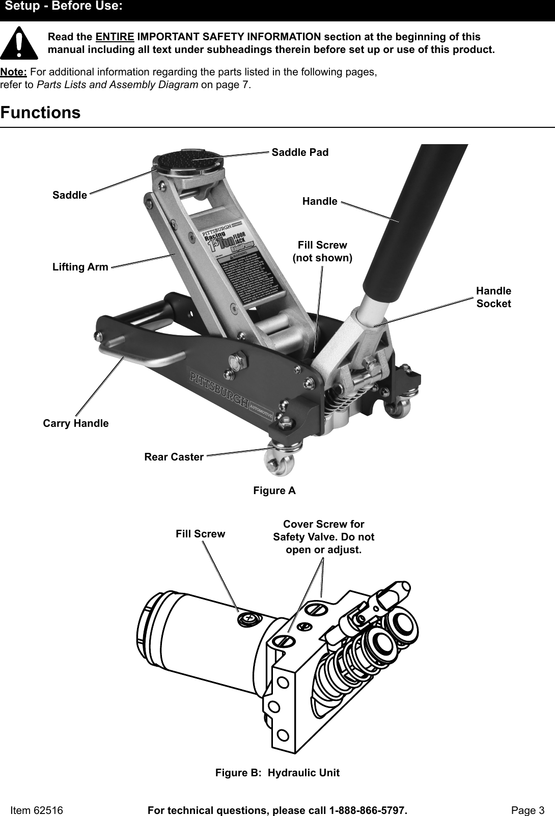 Page 3 of 8 - Manual For The 62516 1.5 Ton Compact Aluminum Racing Floor Jack With Rapid Pump®