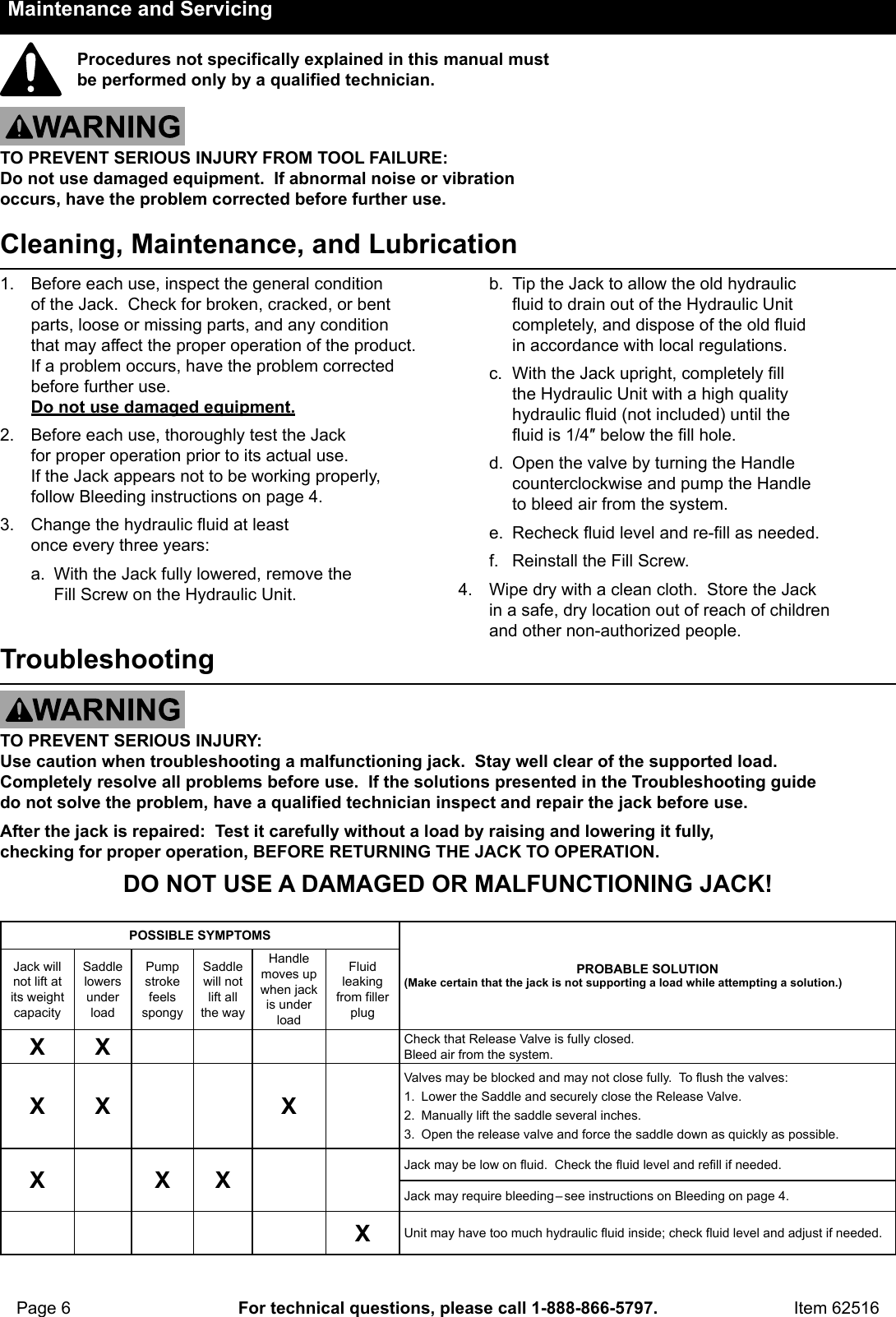 Page 6 of 8 - Manual For The 62516 1.5 Ton Compact Aluminum Racing Floor Jack With Rapid Pump®
