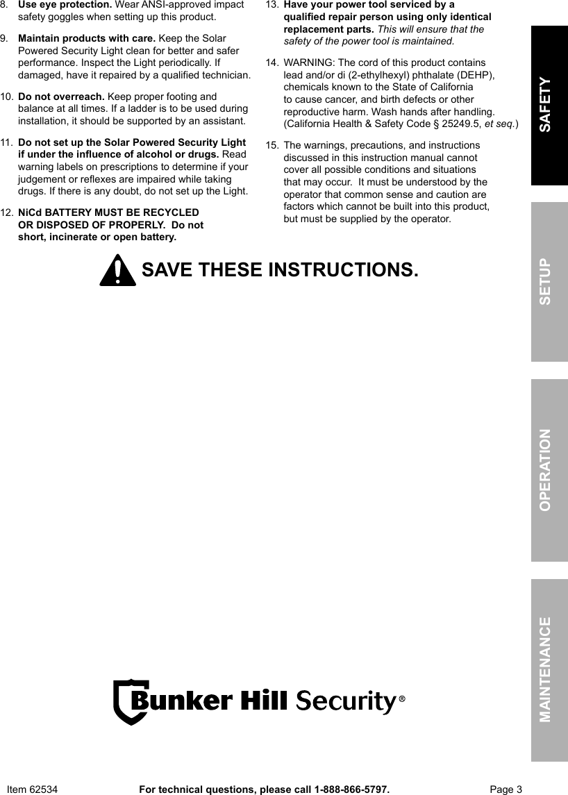 Manual For The 62534 60 Led Solar Security Light