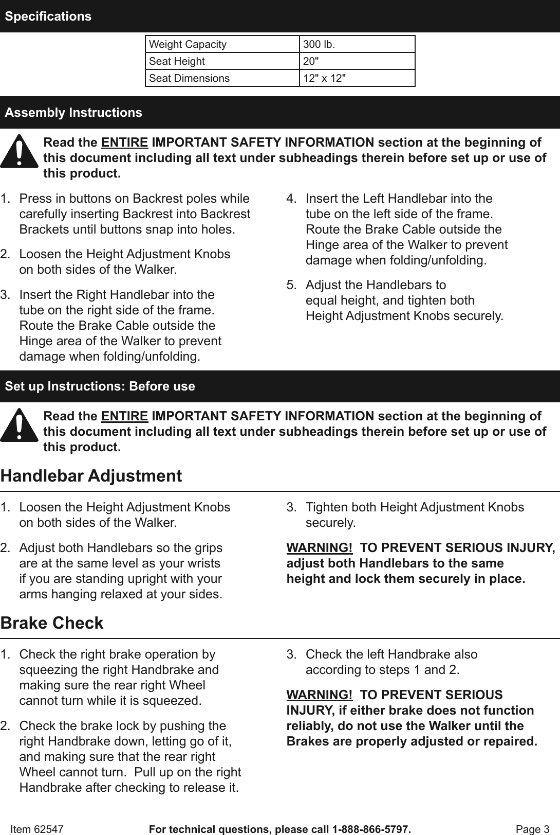 Page 3 of 8 - Manual For The 62547 Sit-or-Stand Behind Rolling Walker