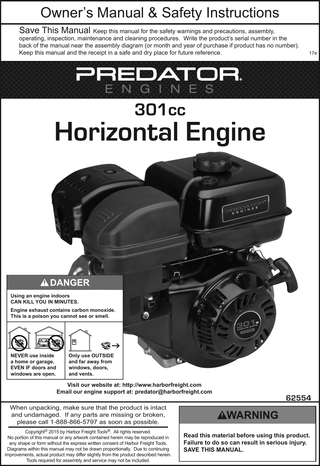 Manual For The 62554 8 HP (301cc) OHV Horizontal Shaft Gas Engine EPA