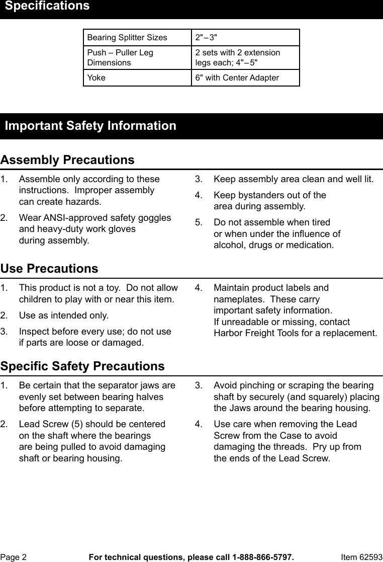 Page 2 of 8 - Manual For The 62593 Bearing Separator And Puller Set