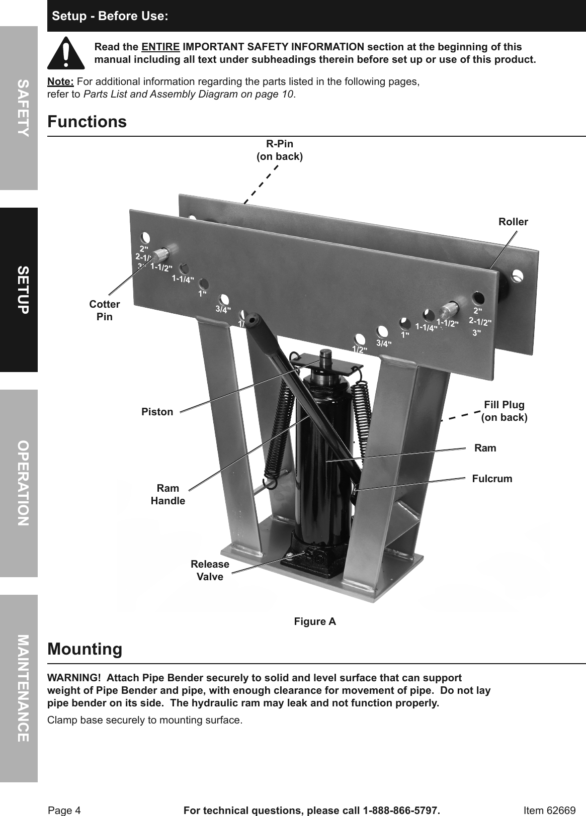 Page 4 of 12 - Manual For The 62669 16 Ton Heavy Duty Hydraulic Pipe Bender