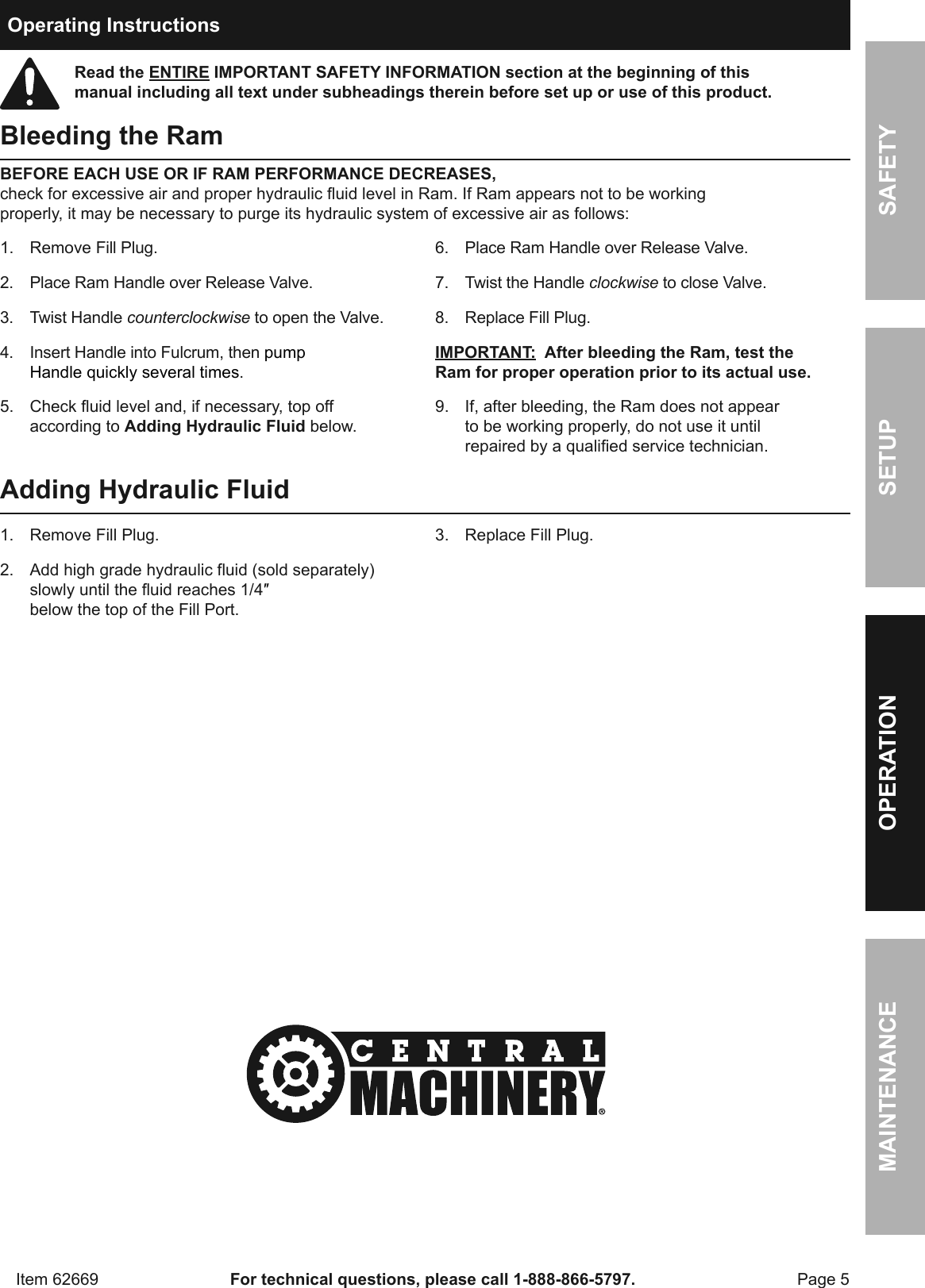 Page 5 of 12 - Manual For The 62669 16 Ton Heavy Duty Hydraulic Pipe Bender