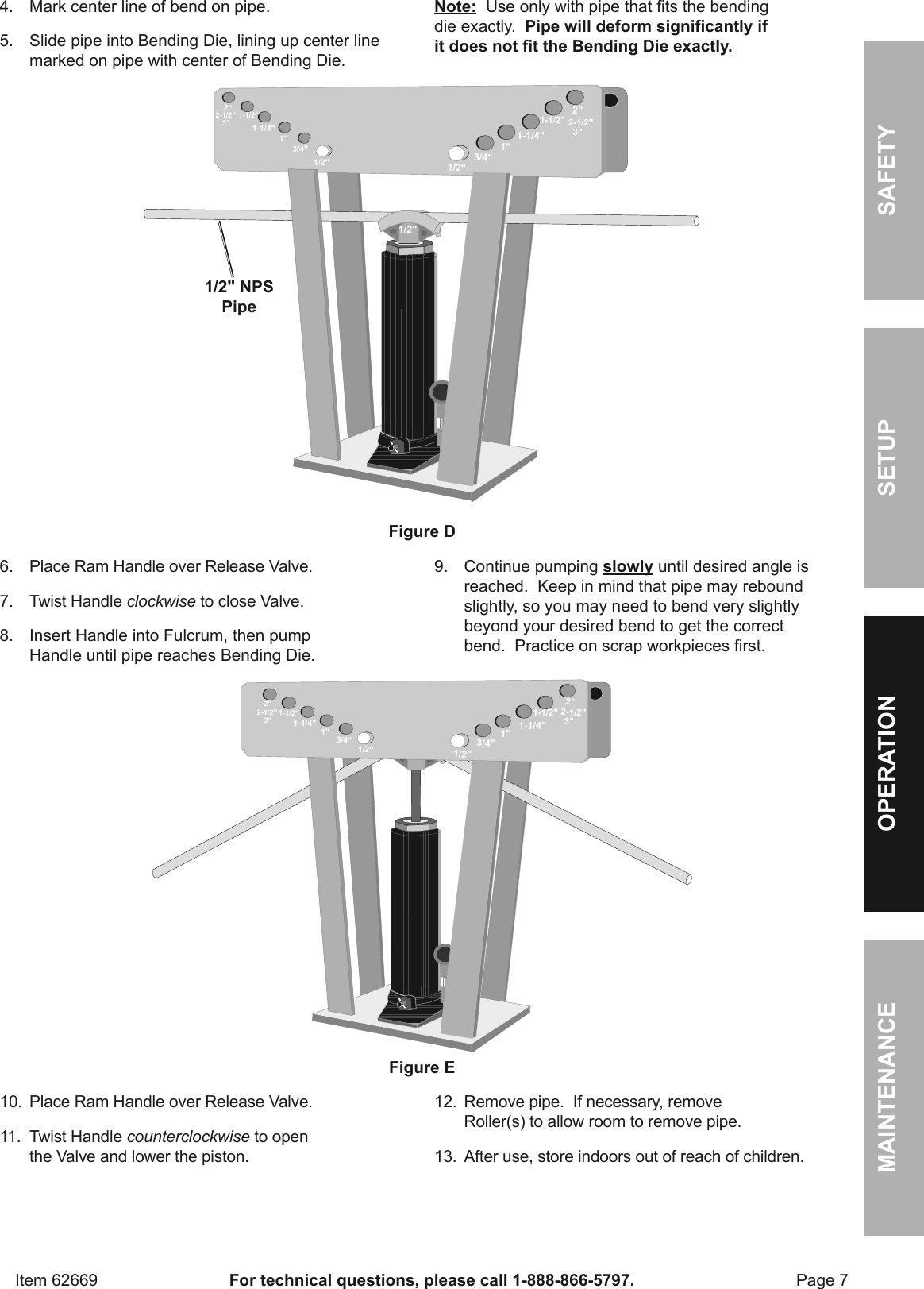 Page 7 of 12 - Manual For The 62669 16 Ton Heavy Duty Hydraulic Pipe Bender