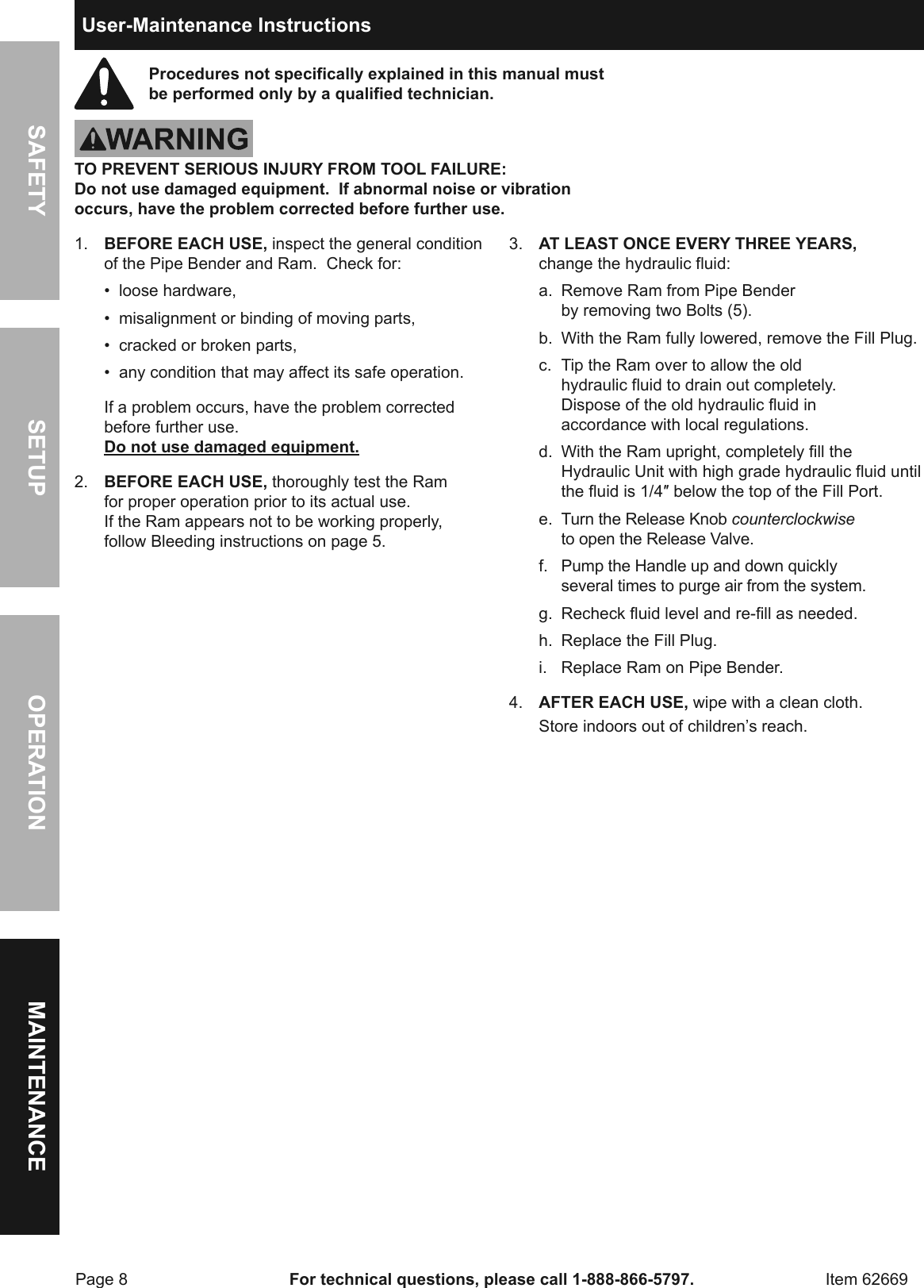 Page 8 of 12 - Manual For The 62669 16 Ton Heavy Duty Hydraulic Pipe Bender