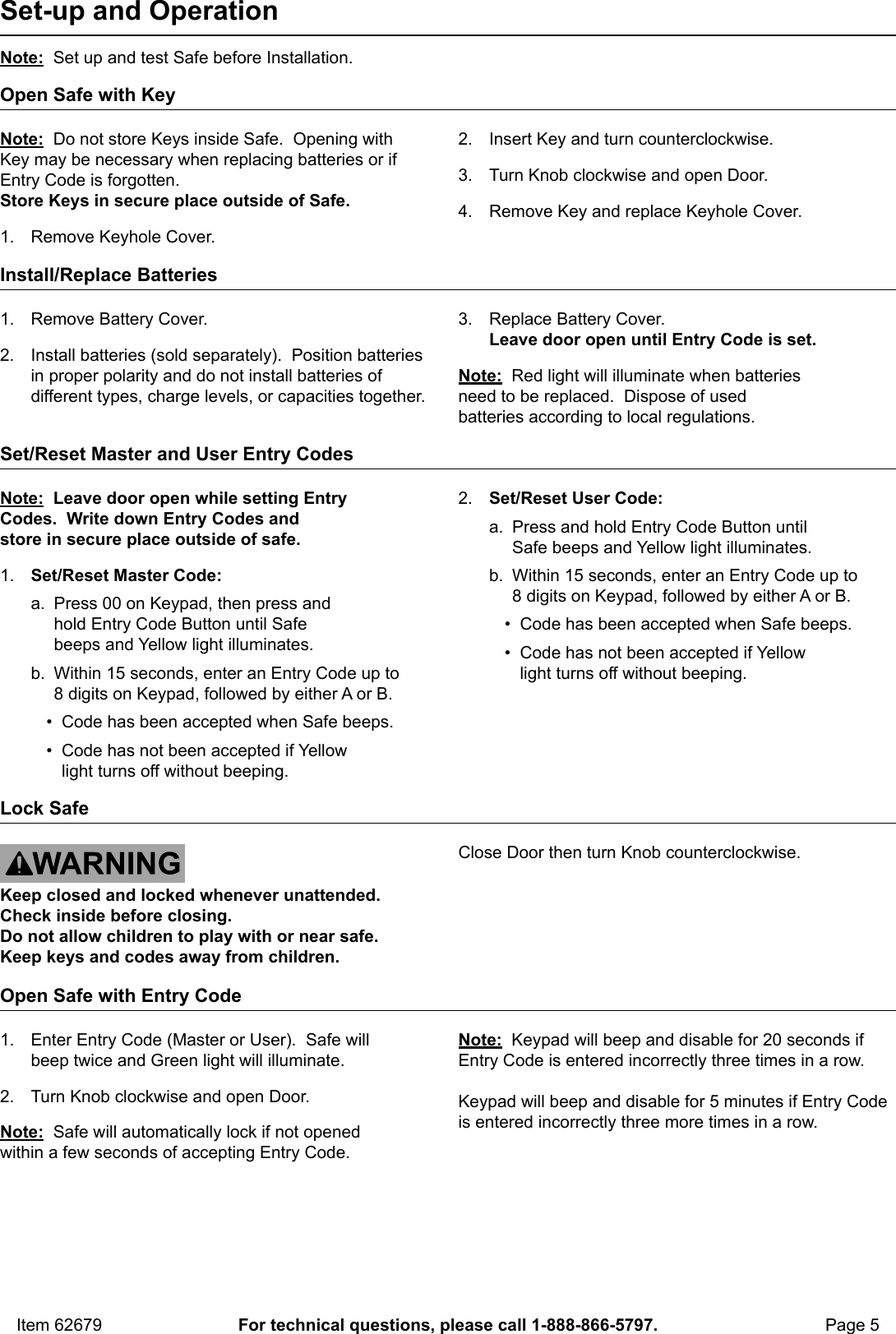 Page 5 of 8 - Manual For The 62679 0.71 Cu. Ft. Electronic Digital Safe