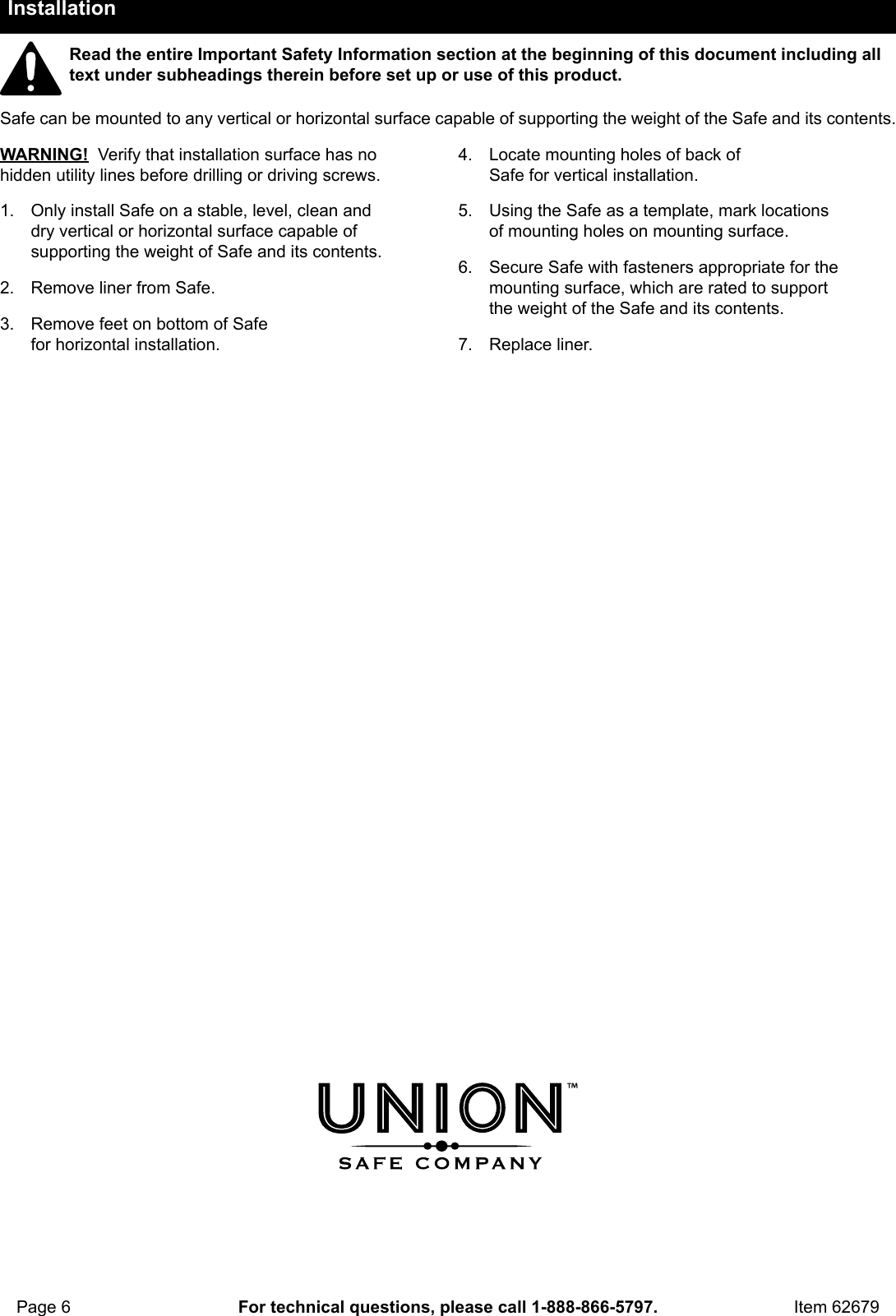 Page 6 of 8 - Manual For The 62679 0.71 Cu. Ft. Electronic Digital Safe