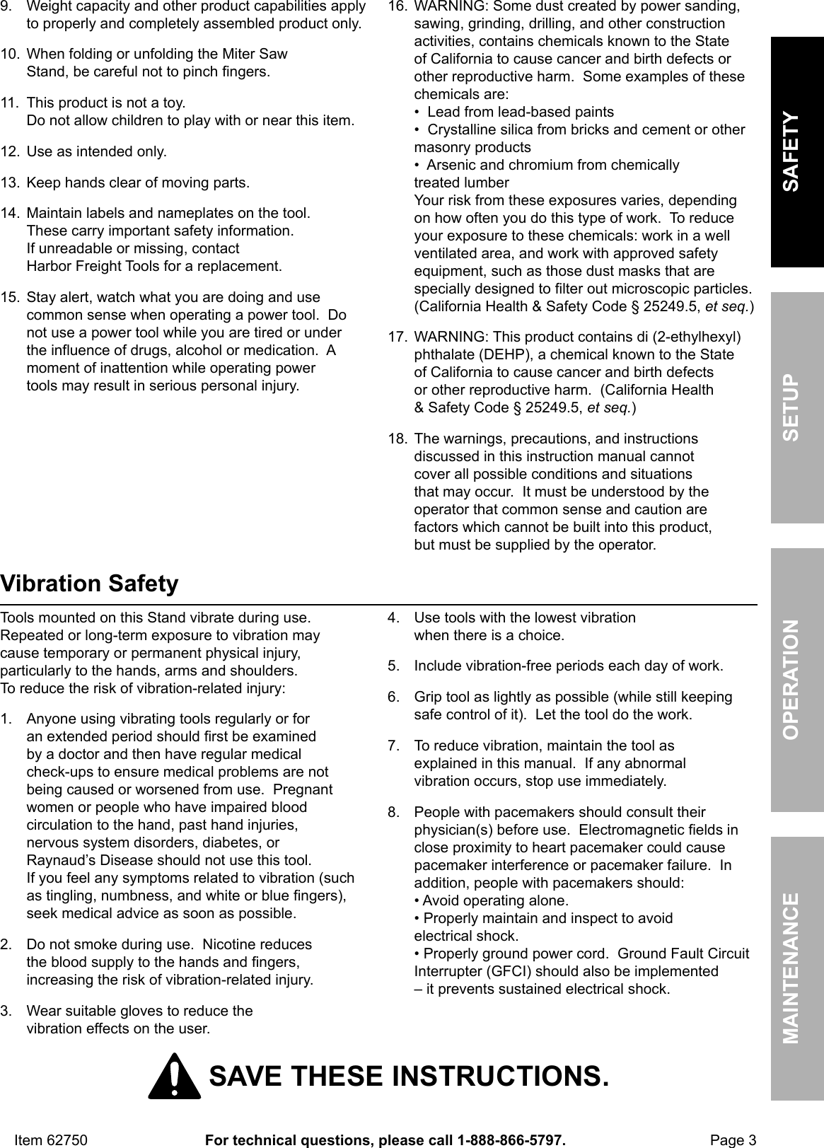 Page 3 of 12 - Manual For The 62750 Heavy Duty Mobile Miter Saw Stand