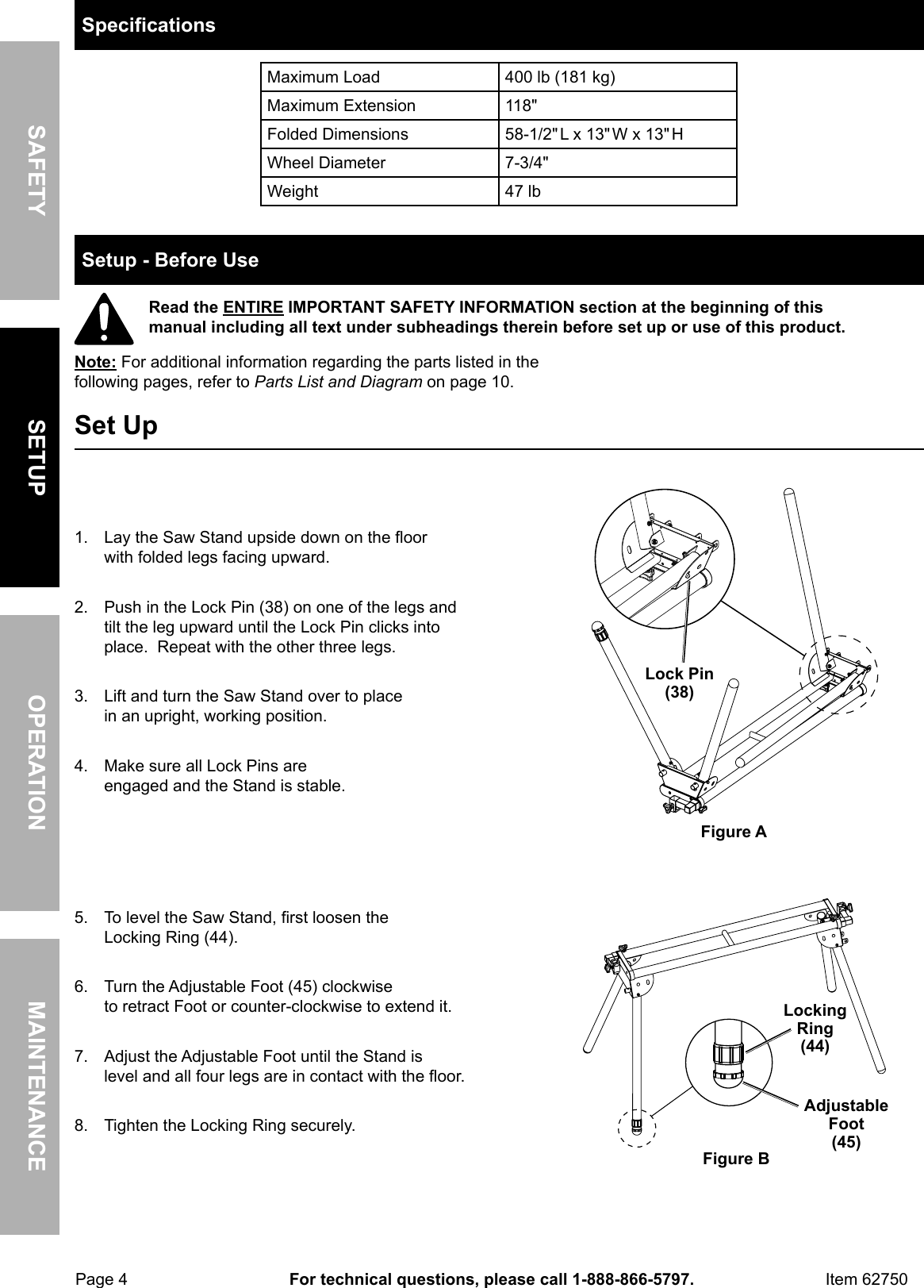 Page 4 of 12 - Manual For The 62750 Heavy Duty Mobile Miter Saw Stand