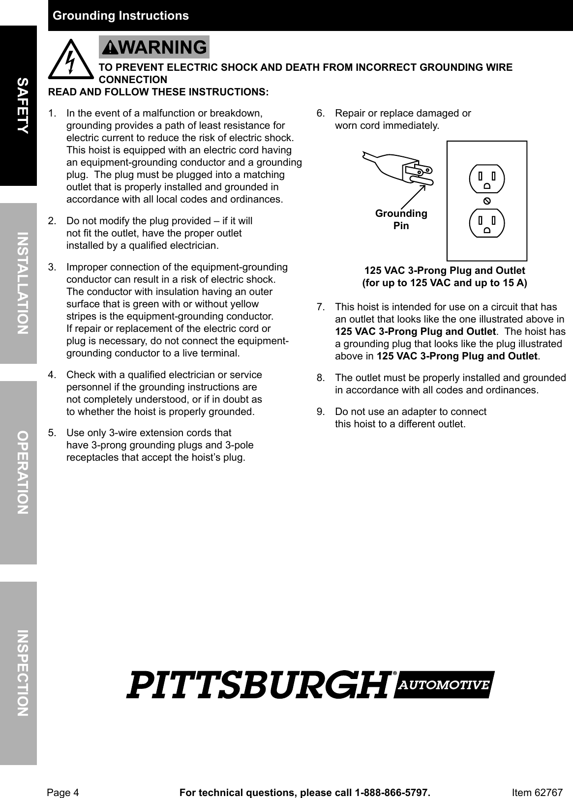 Page 4 of 12 - Manual For The 62767 440 Lb. Electric Hoist With Remote Control