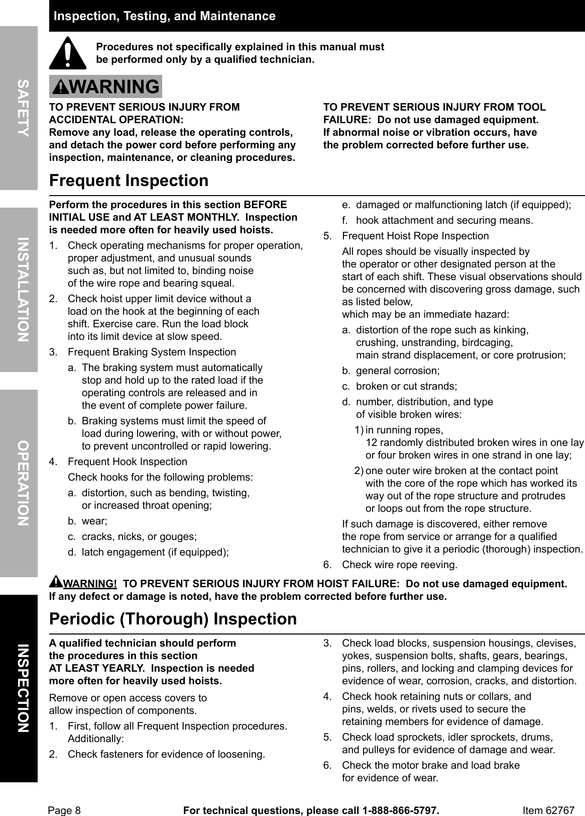 Page 8 of 12 - Manual For The 62767 440 Lb. Electric Hoist With Remote Control