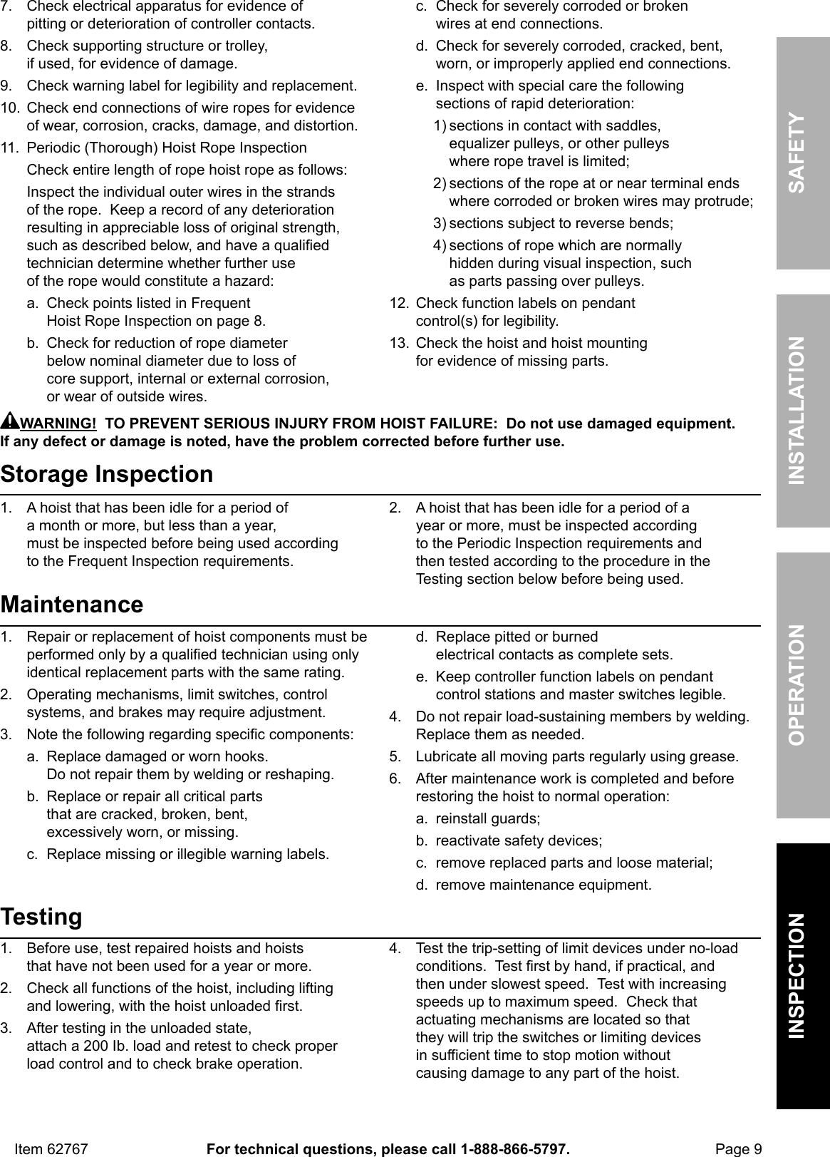 Page 9 of 12 - Manual For The 62767 440 Lb. Electric Hoist With Remote Control