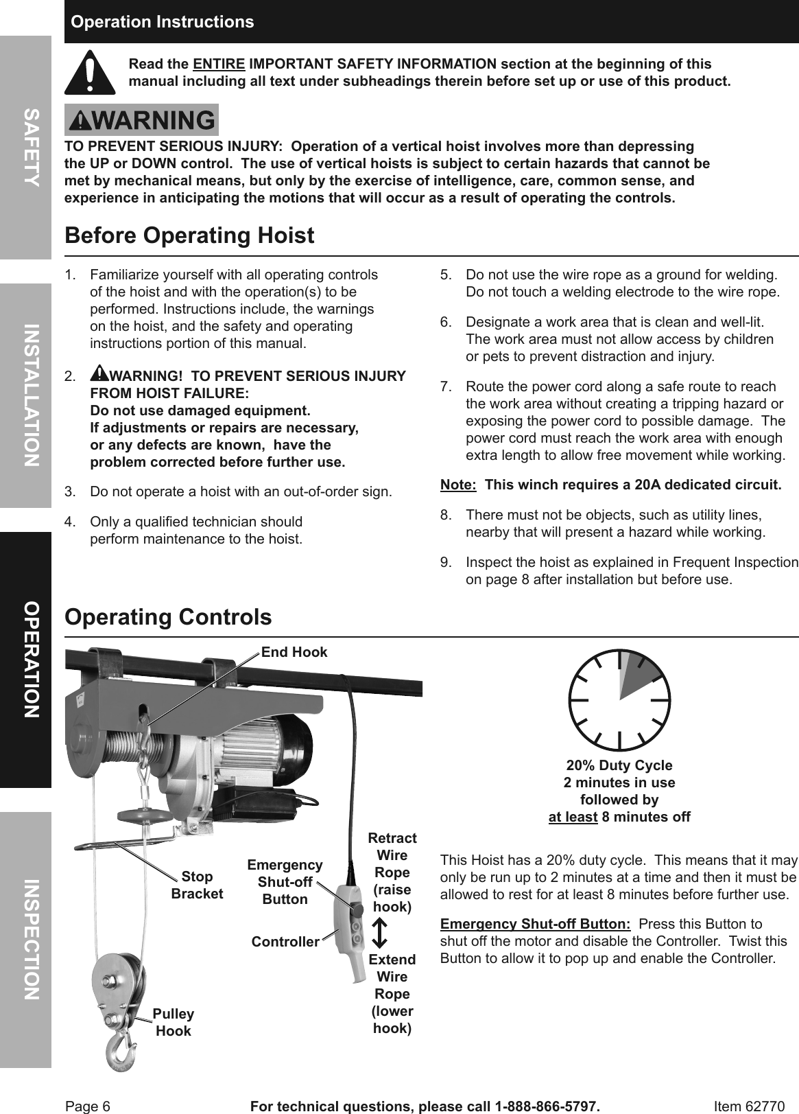 Page 6 of 12 - Manual For The 62770 2000 Lb. Electric Hoist With Remote Control