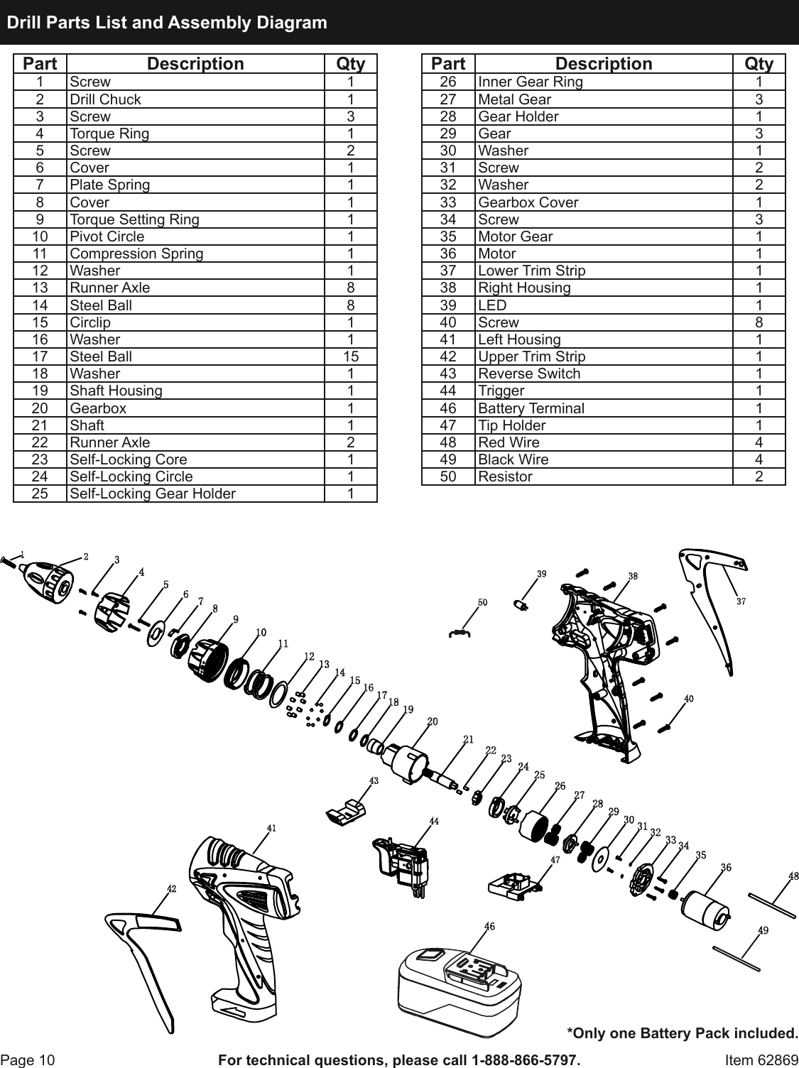 Page 10 of 12 - Manual For The 62869 18 Volt 3/8 In. Cordless Drill/Driver And Flashlight Kit
