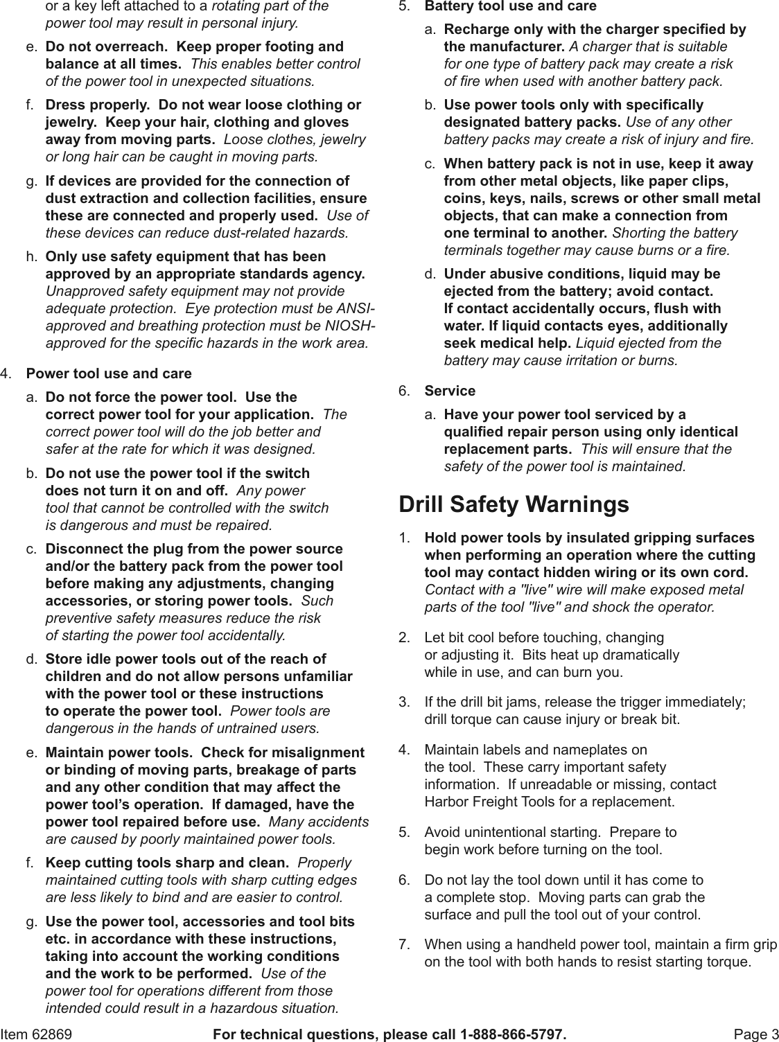 Page 3 of 12 - Manual For The 62869 18 Volt 3/8 In. Cordless Drill/Driver And Flashlight Kit