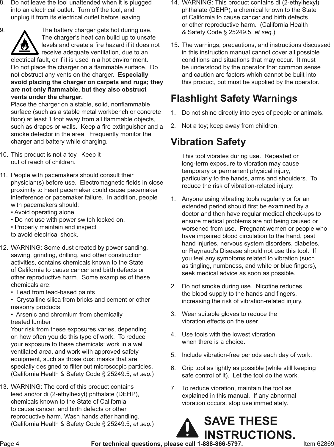 Page 4 of 12 - Manual For The 62869 18 Volt 3/8 In. Cordless Drill/Driver And Flashlight Kit