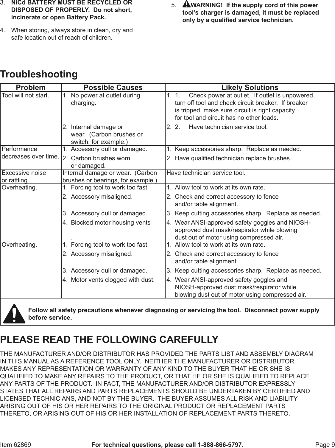 Page 9 of 12 - Manual For The 62869 18 Volt 3/8 In. Cordless Drill/Driver And Flashlight Kit