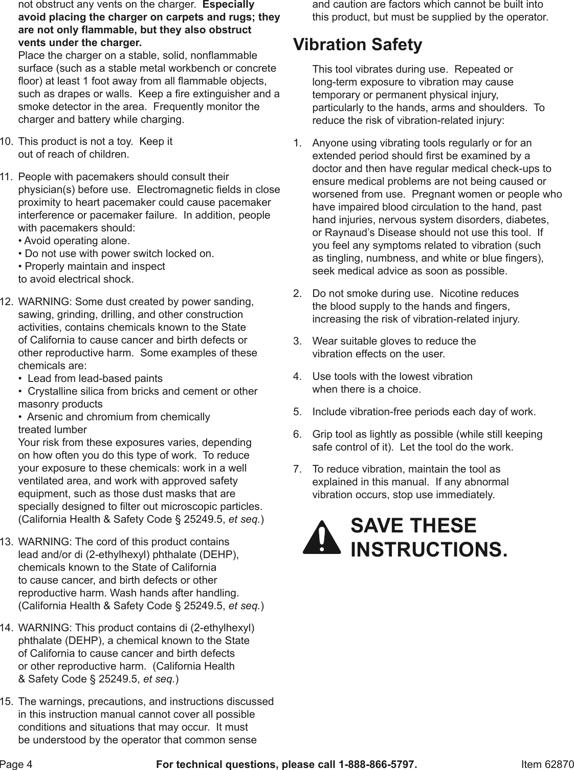 Manual For The 62870 18 Volt Cordless Reciprocating Saw