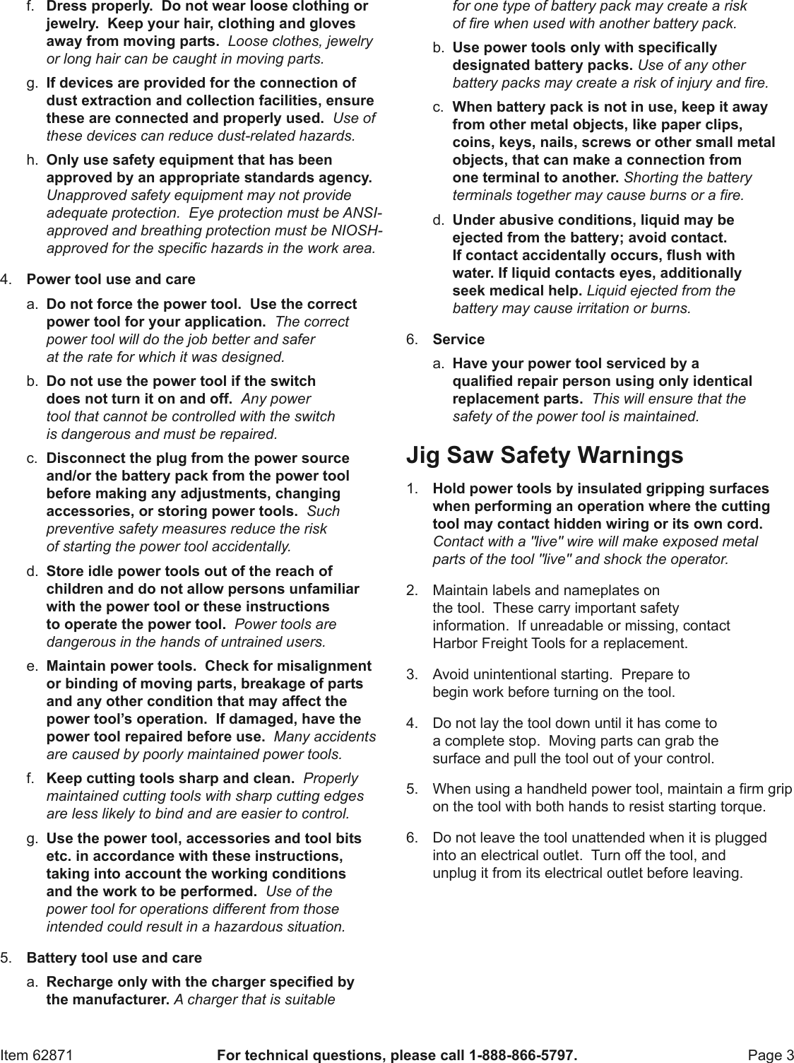 Page 3 of 12 - Manual For The 62871 18 Volt Cordless Jig Saw